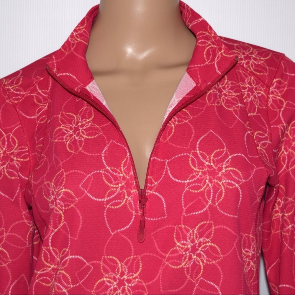 L.L. Bean Red Floral Quarter-Zip Pullover